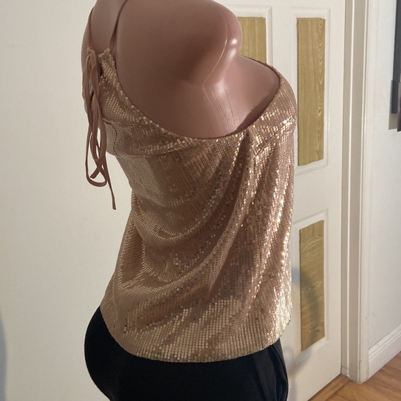 Lumiere Champagne Sequence Sleeveless Neck Tie Top Size Small - Picture 4 of 7